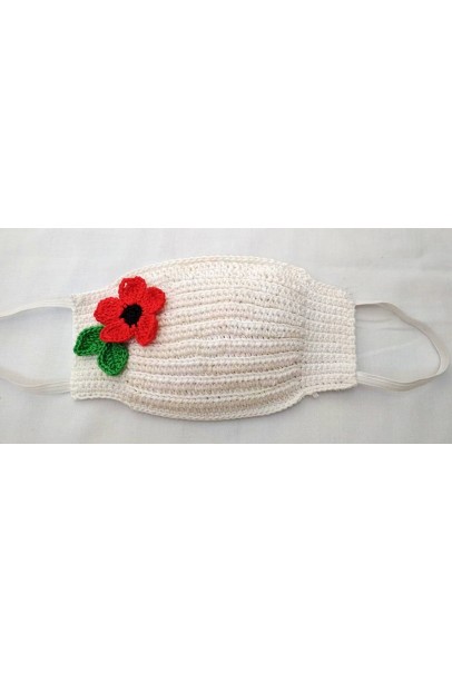 Happy Threads Handmade Crochet Cotton Masks with Floral Motifs- White & Red